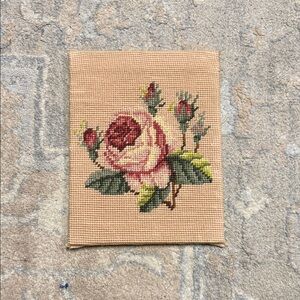 Floral Needlepoint Wall Art - Pink and Green
